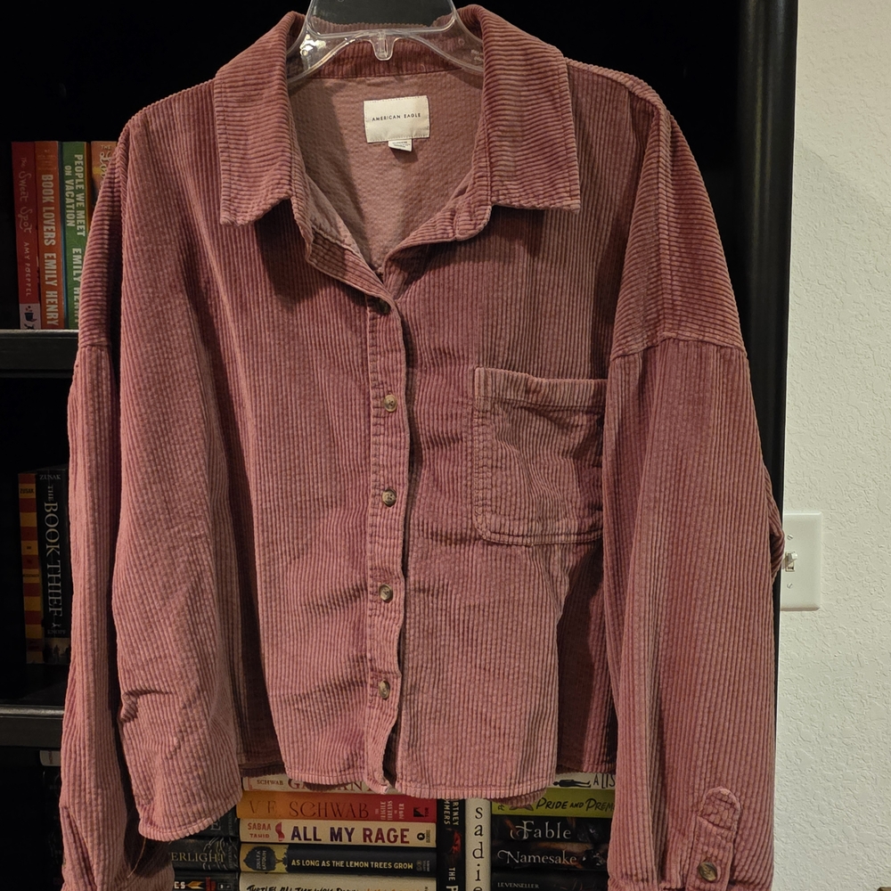 American Eagle Outfitters Corduroy Shirt Shacket in Dusty Rose
